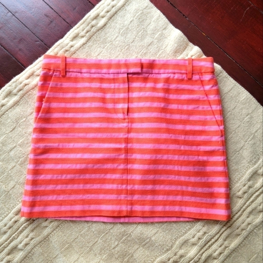 J Crew Orange/Pink Striped Chino Skirt size 8